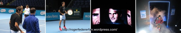 Roger's practice before the match / Roger on the centre screen! / Roger's smoky entrance